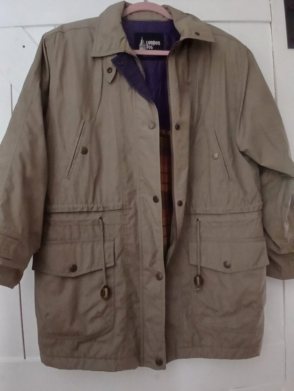 Vintage London Fog 3/4 length, lined canvas coat. Size 12 Reg